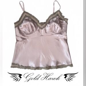 Gold Hawk 100% Washable Silk Lace Trim Camisole Mauve Shadow NWT Size L
